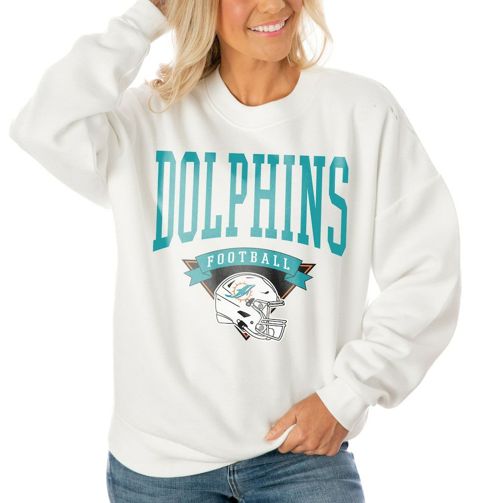 Gameday Couture Women's Oversized Yard Line Tri-Blend Pullover Sweatshirt - Miami Dolphins Pullover