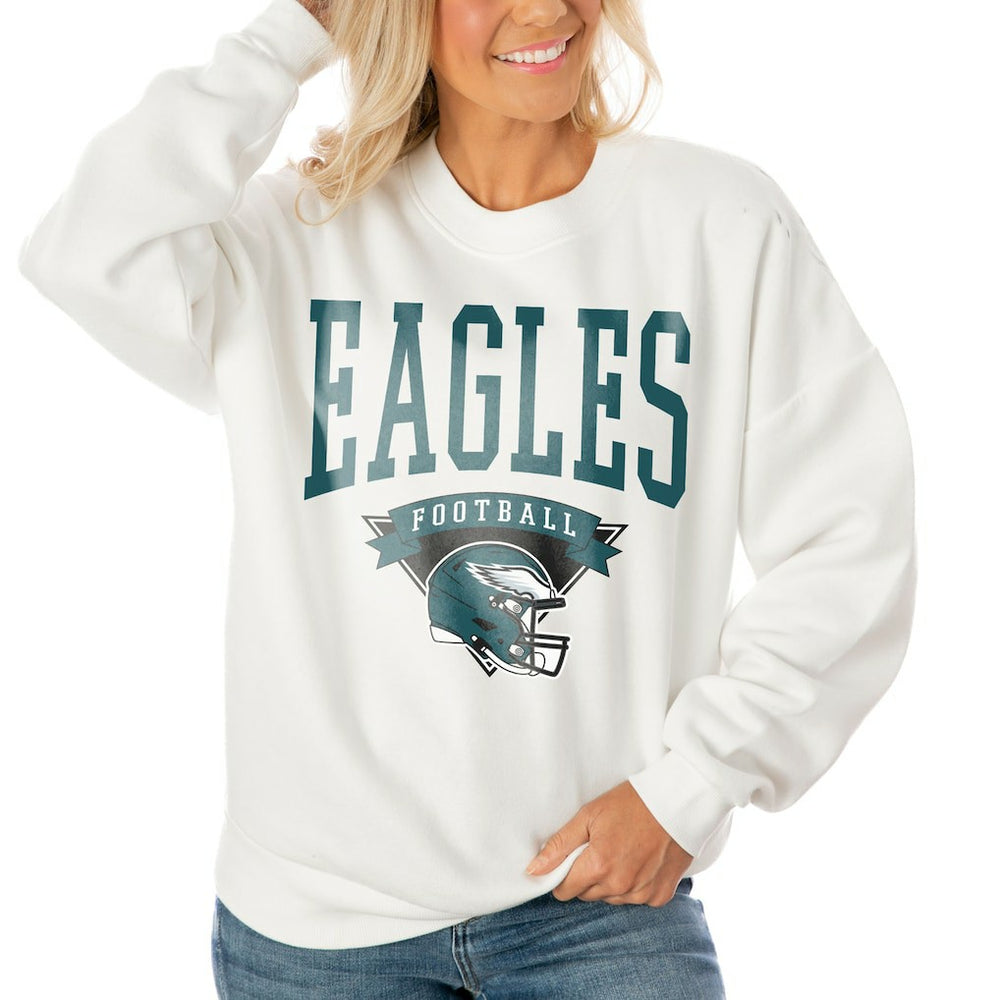 Gameday Couture Women's Oversized Yard Line Tri-Blend Pullover Sweatshirt - Philadelphia Eagles Pullover