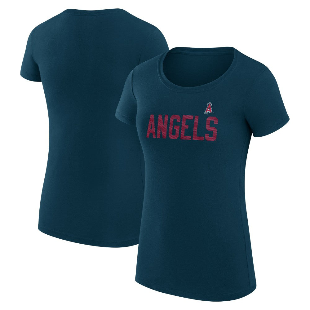 Navy Los Angeles Angels G-III 4Her by Carl Banks Women's Super-Slim Fit Lightweight Dot Print T-Shirt