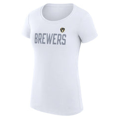 White Milwaukee Brewers G-III 4Her by Carl Banks Women's Super-Slim Fit Lightweight Dot Print T-Shirt