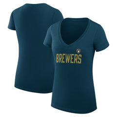 Navy Milwaukee Brewers G-III 4Her by Carl Banks Women's Super-Slim Fit Lightweight Dot Print V-Neck T-Shirt