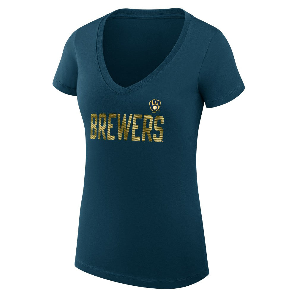 Navy Milwaukee Brewers G-III 4Her by Carl Banks Women's Super-Slim Fit Lightweight Dot Print V-Neck T-Shirt