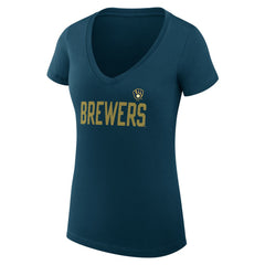 Navy Milwaukee Brewers G-III 4Her by Carl Banks Women's Super-Slim Fit Lightweight Dot Print V-Neck T-Shirt