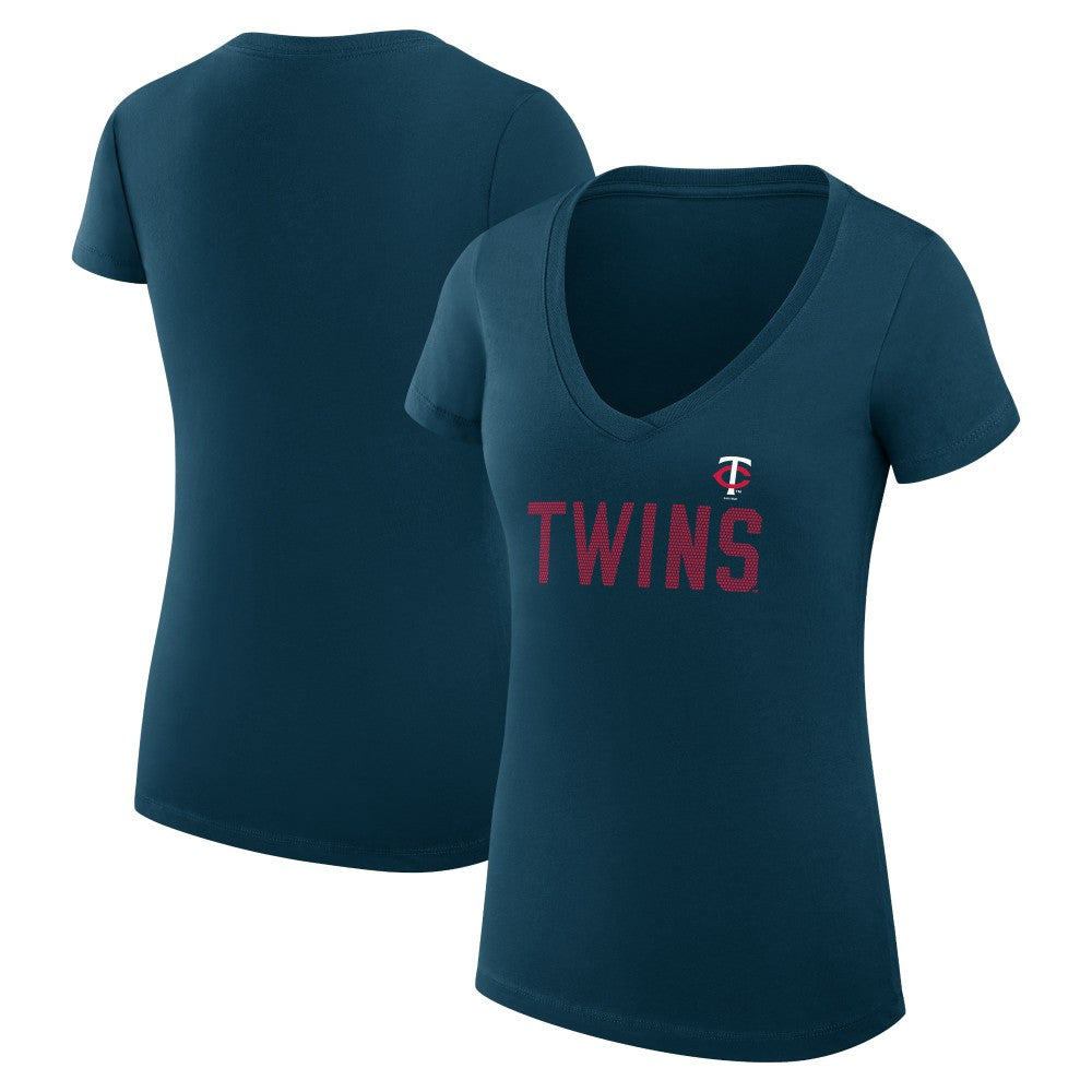 Navy Minnesota Twins G-III 4Her by Carl Banks Women's Super-Slim Fit Lightweight Dot Print V-Neck T-Shirt