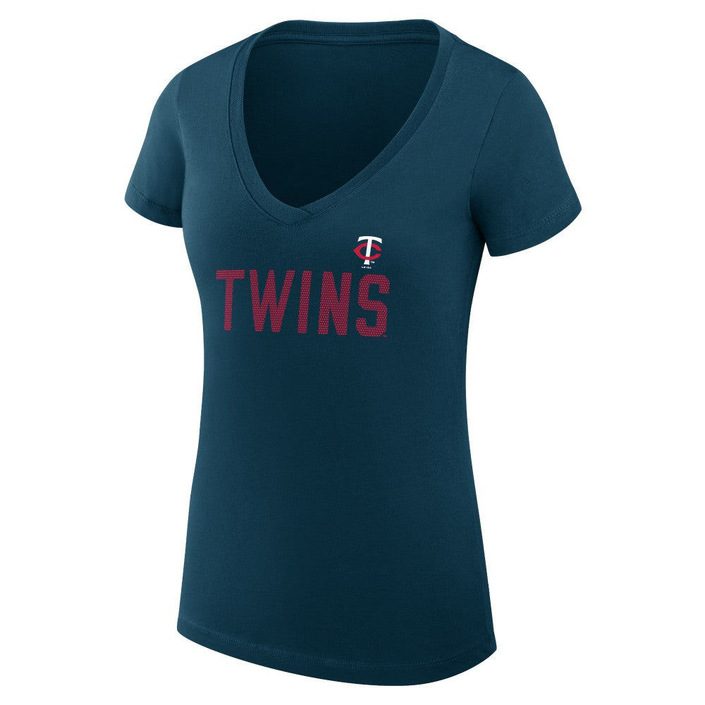 Navy Minnesota Twins G-III 4Her by Carl Banks Women's Super-Slim Fit Lightweight Dot Print V-Neck T-Shirt