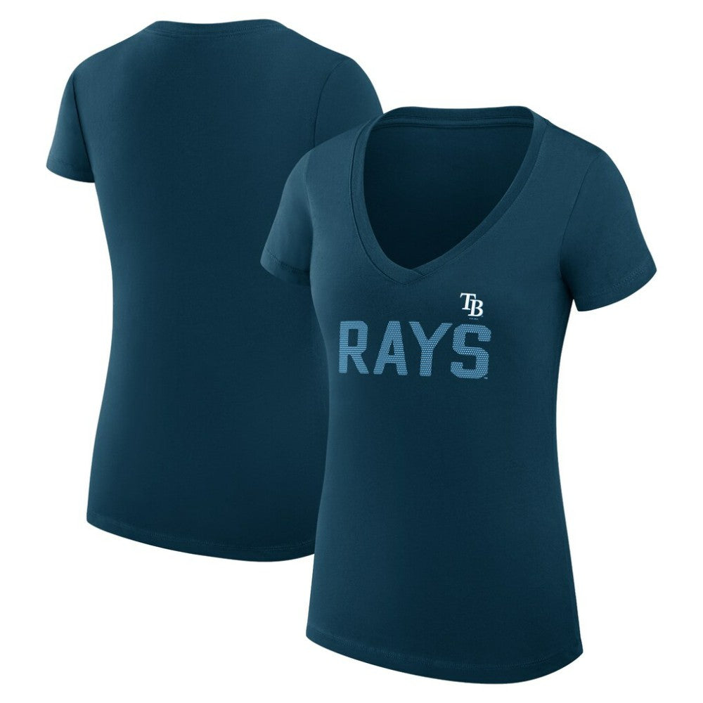Navy Tampa Bay Rays G-III 4Her by Carl Banks Women's Super-Slim Fit Lightweight Dot Print V-Neck T-Shirt