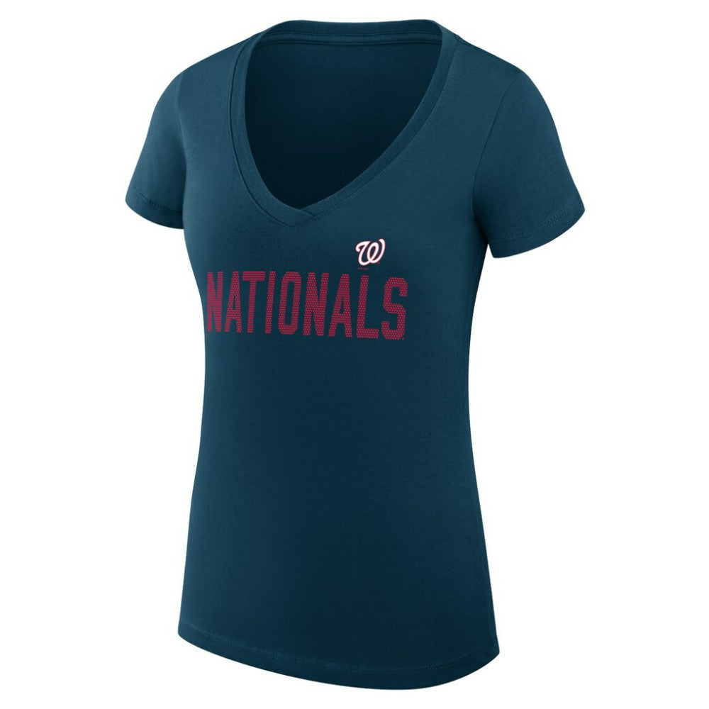 Navy Washington Nationals G-III 4Her by Carl Banks Women's Super-Slim Fit Lightweight Dot Print V-Neck T-Shirt
