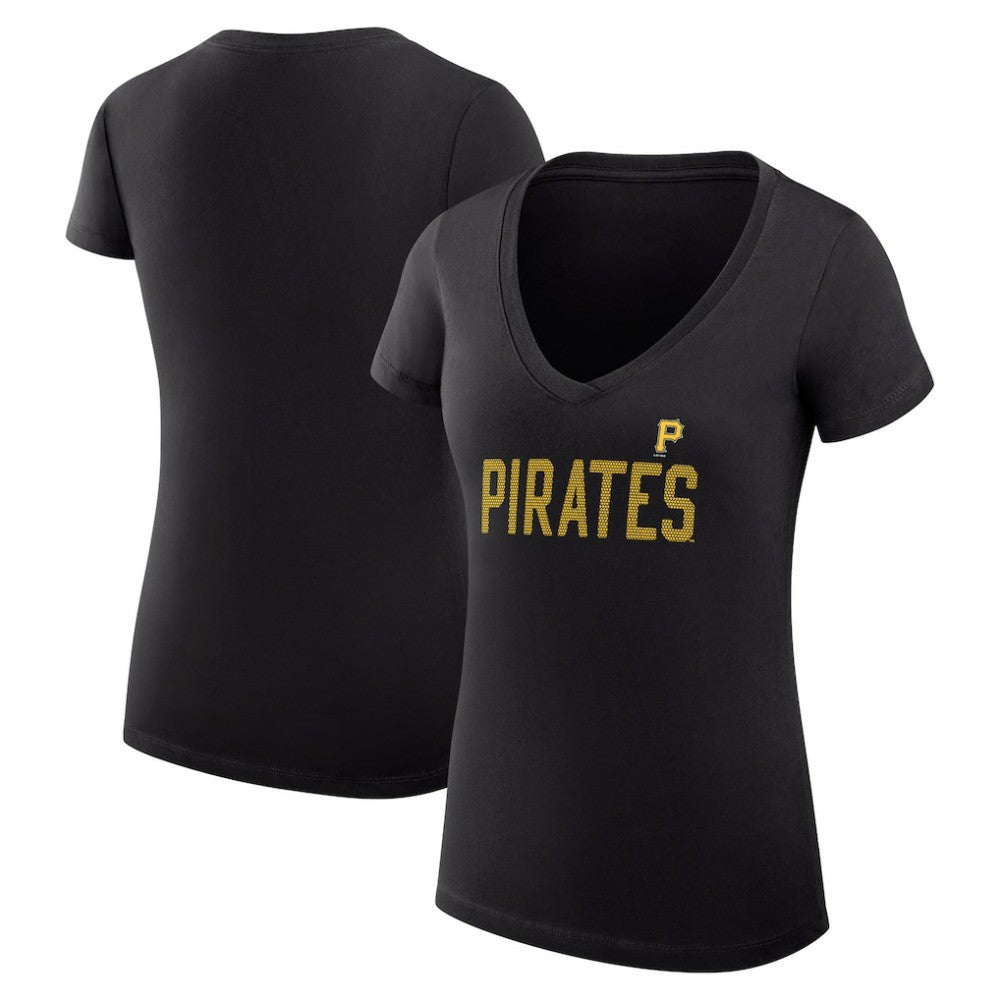 Black Pittsburgh Pirates G-III 4Her by Carl Banks Women's Super-Slim Fit Lightweight Dot Print V-Neck T-Shirt