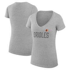 Gray Baltimore Orioles G-III 4Her by Carl Banks Women's Super-Slim Fit Lightweight Dot Print V-Neck T-Shirt