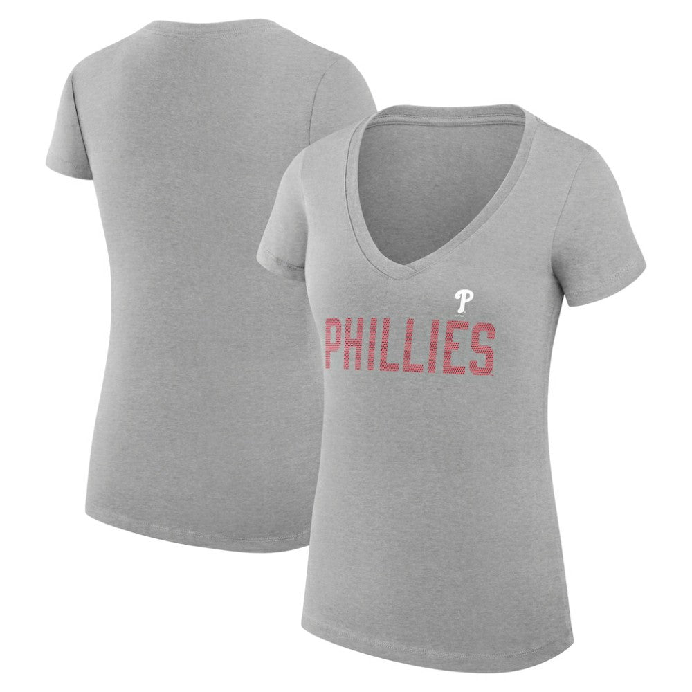 Gray Philadelphia Phillies G-III 4Her by Carl Banks Women's Super-Slim Fit Lightweight Dot Print V-Neck T-Shirt