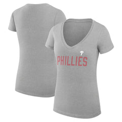 Gray Philadelphia Phillies G-III 4Her by Carl Banks Women's Super-Slim Fit Lightweight Dot Print V-Neck T-Shirt