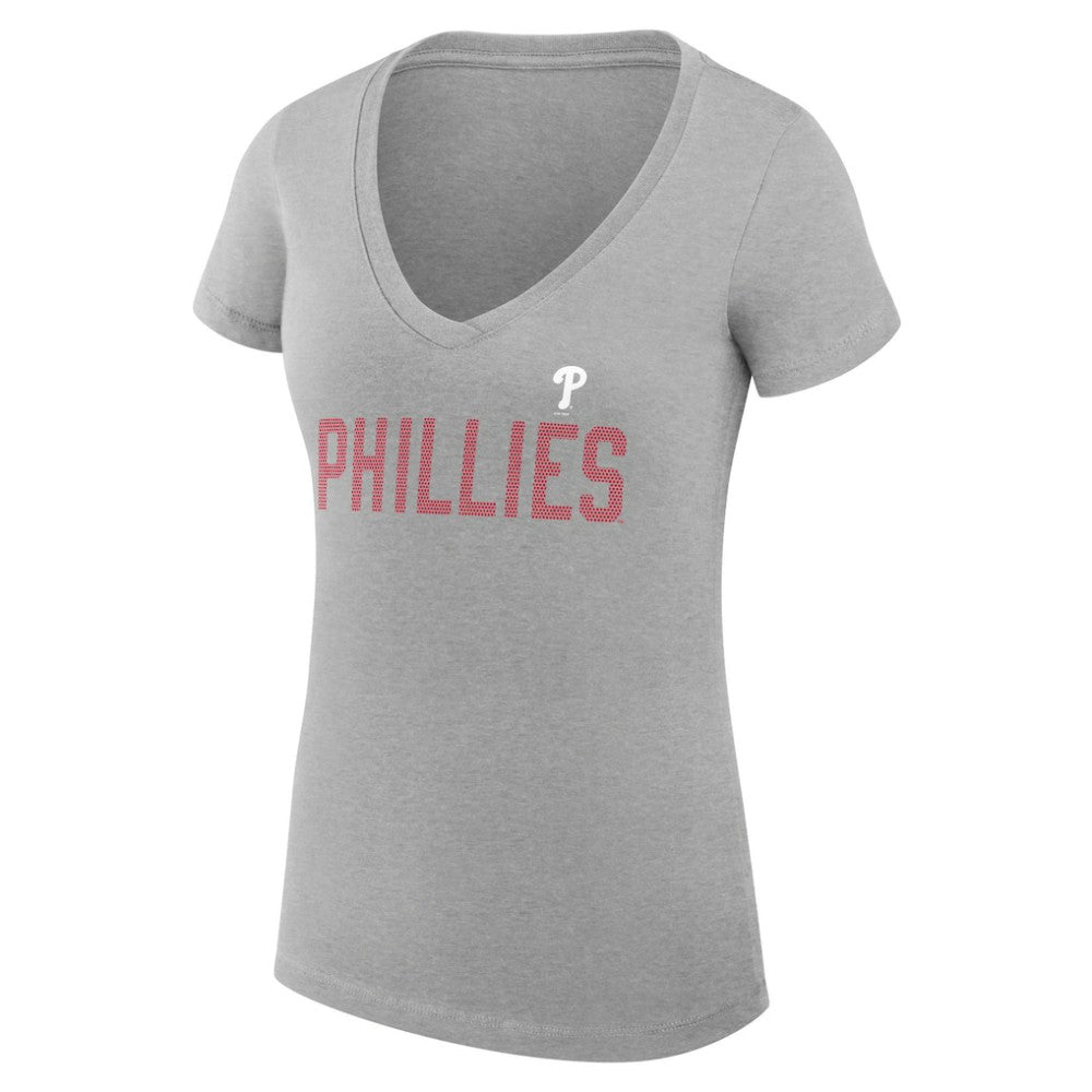 Gray Philadelphia Phillies G-III 4Her by Carl Banks Women's Super-Slim Fit Lightweight Dot Print V-Neck T-Shirt