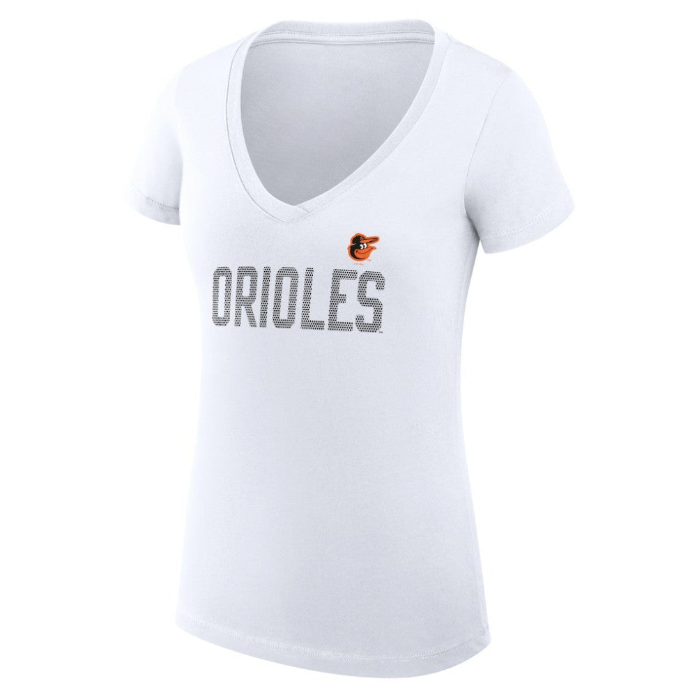 White Baltimore Orioles G-III 4Her by Carl Banks Women's Super-Slim Fit Lightweight Dot Print V-Neck T-Shirt