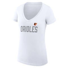 White Baltimore Orioles G-III 4Her by Carl Banks Women's Super-Slim Fit Lightweight Dot Print V-Neck T-Shirt