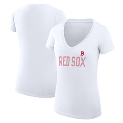 White Boston Red Sox G-III 4Her by Carl Banks Women's Super-Slim Fit Lightweight Dot Print V-Neck T-Shirt