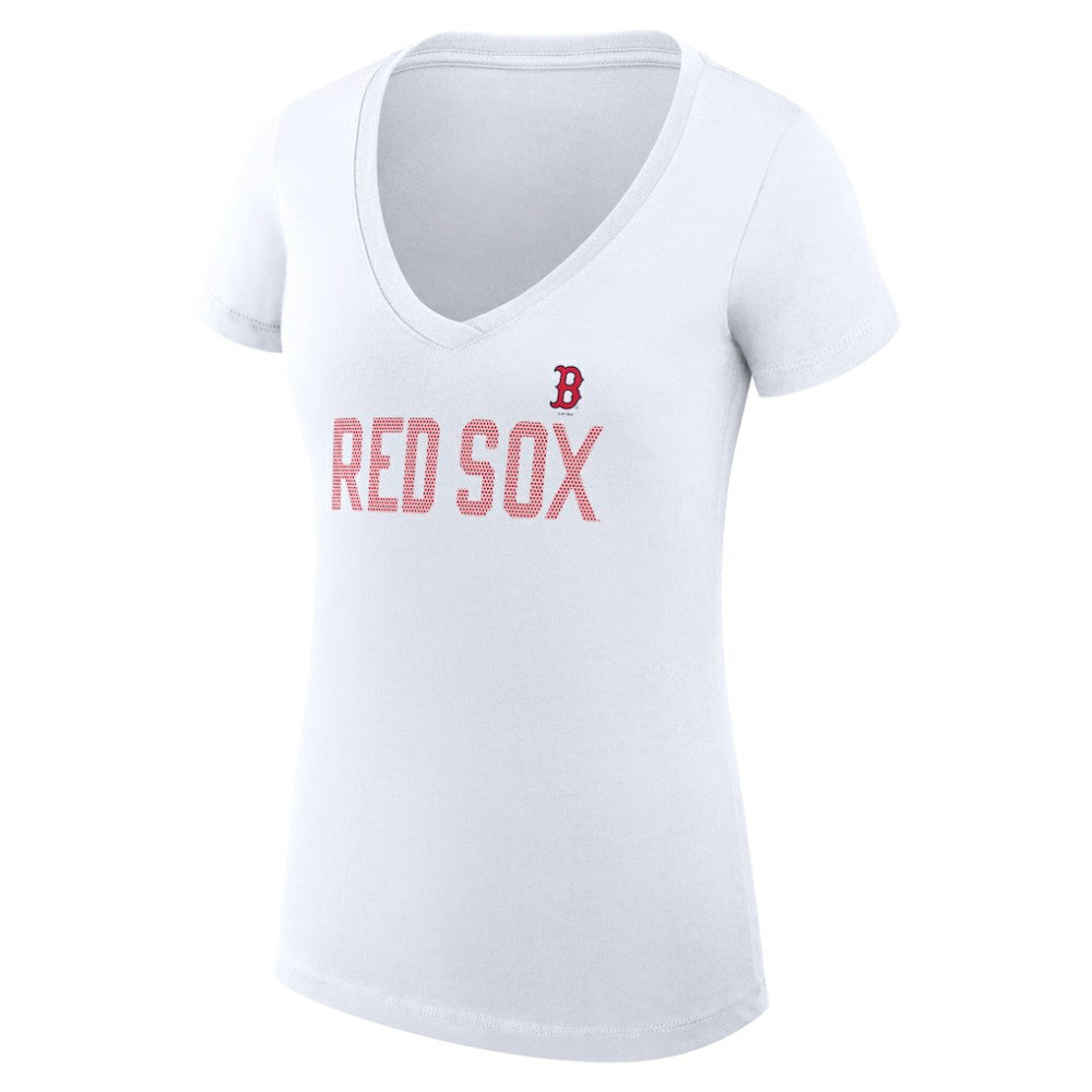 White Boston Red Sox G-III 4Her by Carl Banks Women's Super-Slim Fit Lightweight Dot Print V-Neck T-Shirt