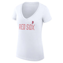 White Boston Red Sox G-III 4Her by Carl Banks Women's Super-Slim Fit Lightweight Dot Print V-Neck T-Shirt