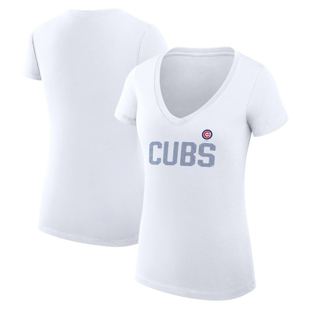 White Chicago Cubs G-III 4Her by Carl Banks Women's Super-Slim Fit Lightweight Dot Print V-Neck T-Shirt
