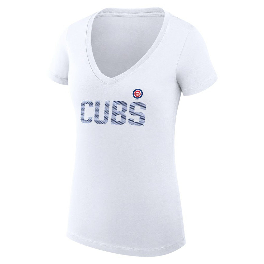 White Chicago Cubs G-III 4Her by Carl Banks Women's Super-Slim Fit Lightweight Dot Print V-Neck T-Shirt