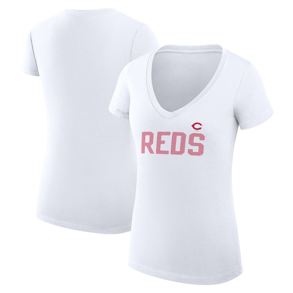 White Cincinnati Reds G-III 4Her by Carl Banks Women's Super-Slim Fit Lightweight Dot Print V-Neck T-Shirt