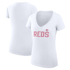 White Cincinnati Reds G-III 4Her by Carl Banks Women's Super-Slim Fit Lightweight Dot Print V-Neck T-Shirt