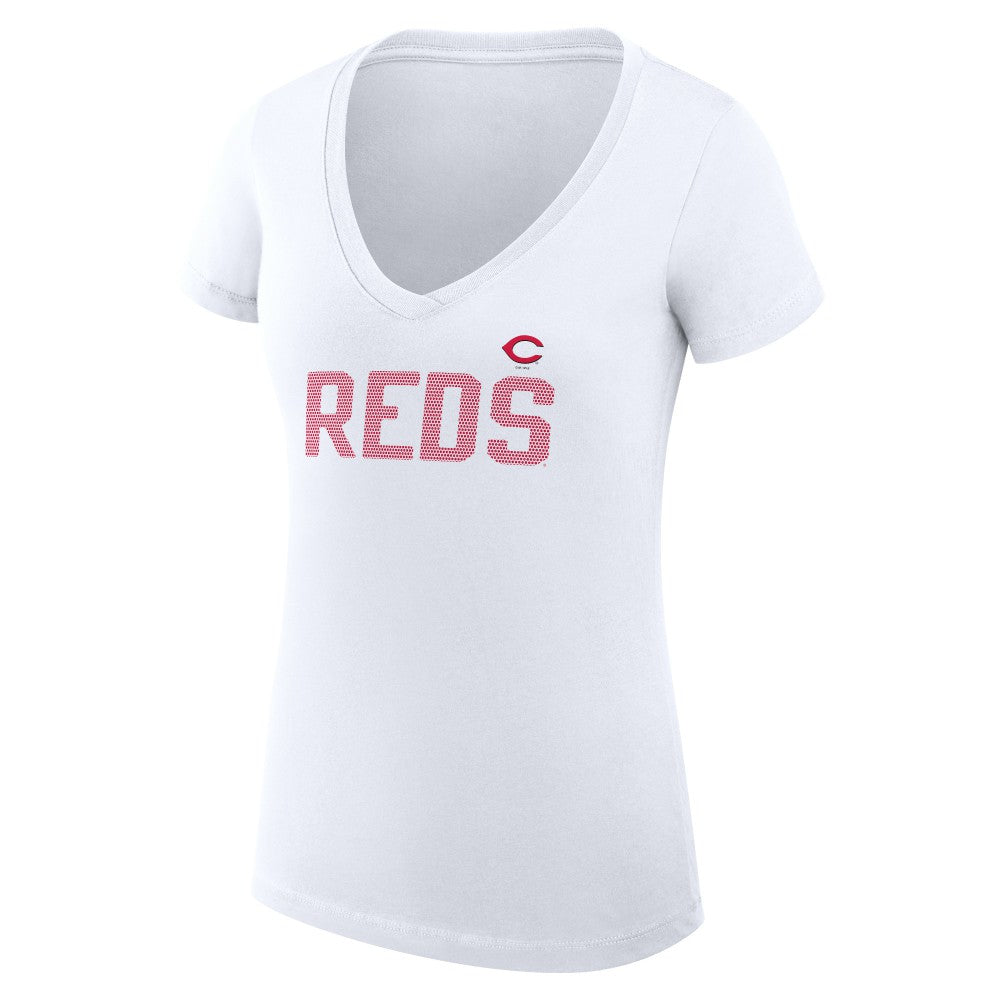 White Cincinnati Reds G-III 4Her by Carl Banks Women's Super-Slim Fit Lightweight Dot Print V-Neck T-Shirt