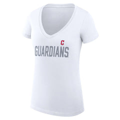White Cleveland Guardians G-III 4Her by Carl Banks Women's Super-Slim Fit Lightweight Dot Print V-Neck T-Shirt