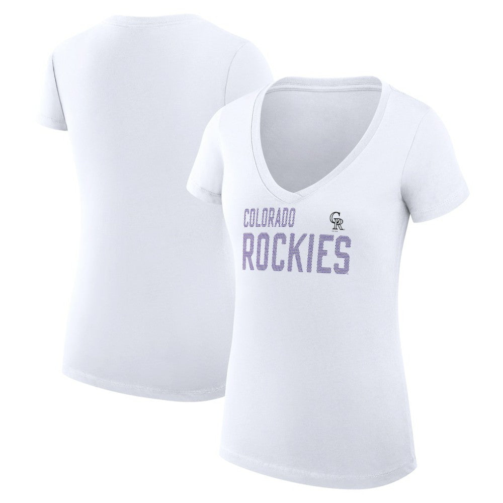 White Colorado Rockies G-III 4Her by Carl Banks Women's Super-Slim Fit Lightweight Dot Print V-Neck T-Shirt