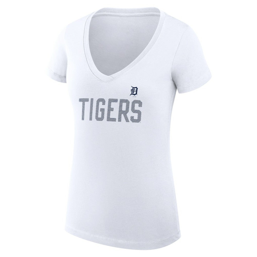 White Detroit Tigers G-III 4Her by Carl Banks Women's Super-Slim Fit Lightweight Dot Print V-Neck T-Shirt