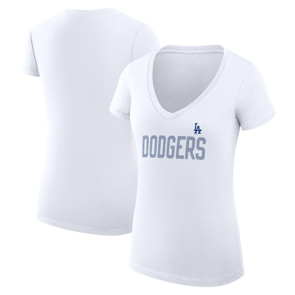 White Los Angeles Dodgers G-III 4Her by Carl Banks Women's Super-Slim Fit Lightweight Dot Print V-Neck T-Shirt