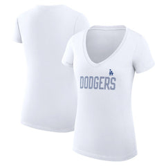 White Los Angeles Dodgers G-III 4Her by Carl Banks Women's Super-Slim Fit Lightweight Dot Print V-Neck T-Shirt