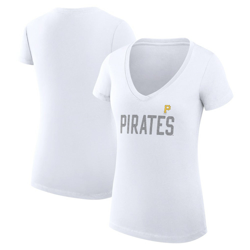 White Pittsburgh Pirates G-III 4Her by Carl Banks Women's Super-Slim Fit Lightweight Dot Print V-Neck T-Shirt