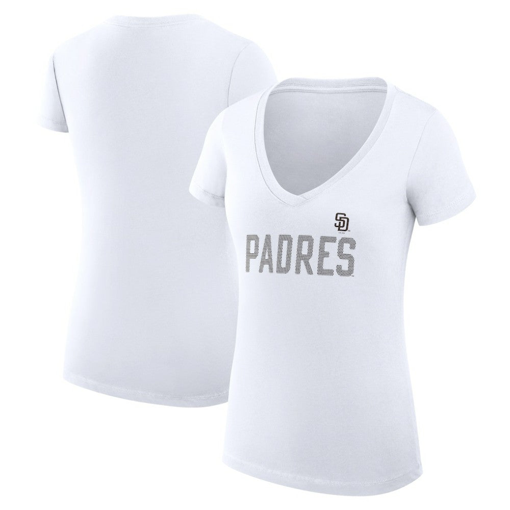 White San Diego Padres G-III 4Her by Carl Banks Women's Super-Slim Fit Lightweight Dot Print V-Neck T-Shirt