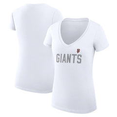 White San Francisco Giants G-III 4Her by Carl Banks Women's Super-Slim Fit Lightweight Dot Print V-Neck T-Shirt
