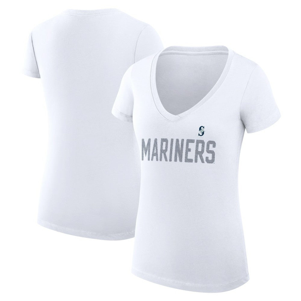 White Seattle Mariners G-III 4Her by Carl Banks Women's Super-Slim Fit Lightweight Dot Print V-Neck T-Shirt