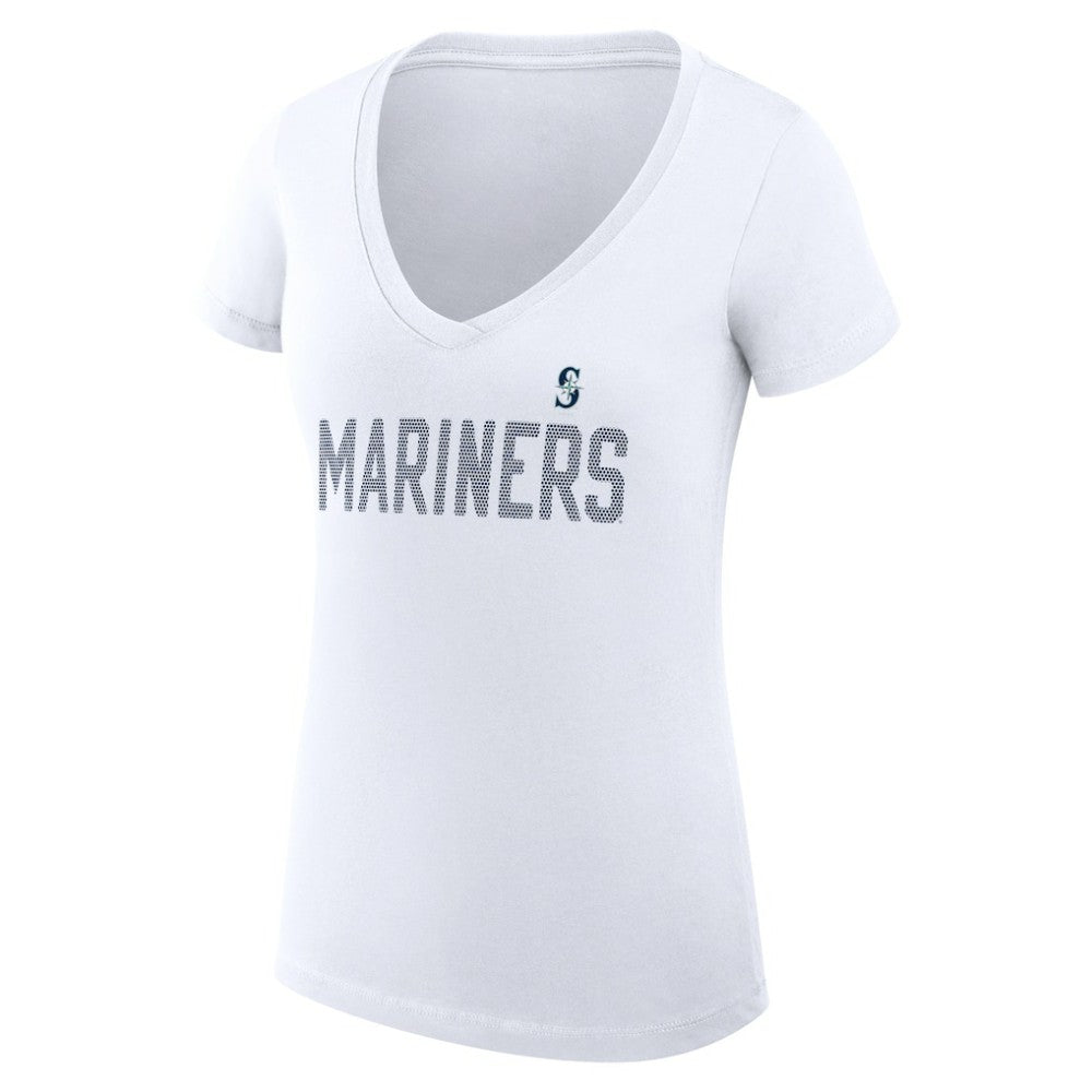 White Seattle Mariners G-III 4Her by Carl Banks Women's Super-Slim Fit Lightweight Dot Print V-Neck T-Shirt