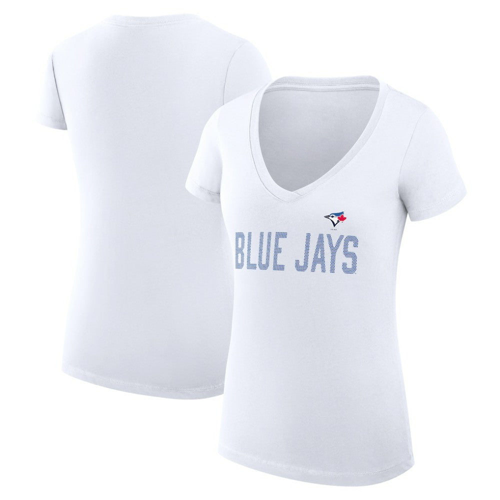 White Toronto Blue Jays G-III 4Her by Carl Banks Women's Super-Slim Fit Lightweight Dot Print V-Neck T-Shirt