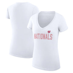 White Washington Nationals G-III 4Her by Carl Banks Women's Super-Slim Fit Lightweight Dot Print V-Neck T-Shirt