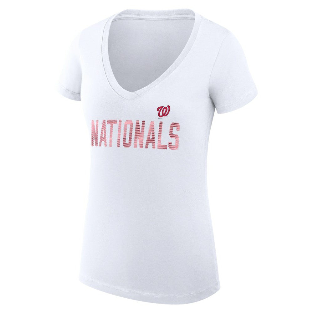 White Washington Nationals G-III 4Her by Carl Banks Women's Super-Slim Fit Lightweight Dot Print V-Neck T-Shirt