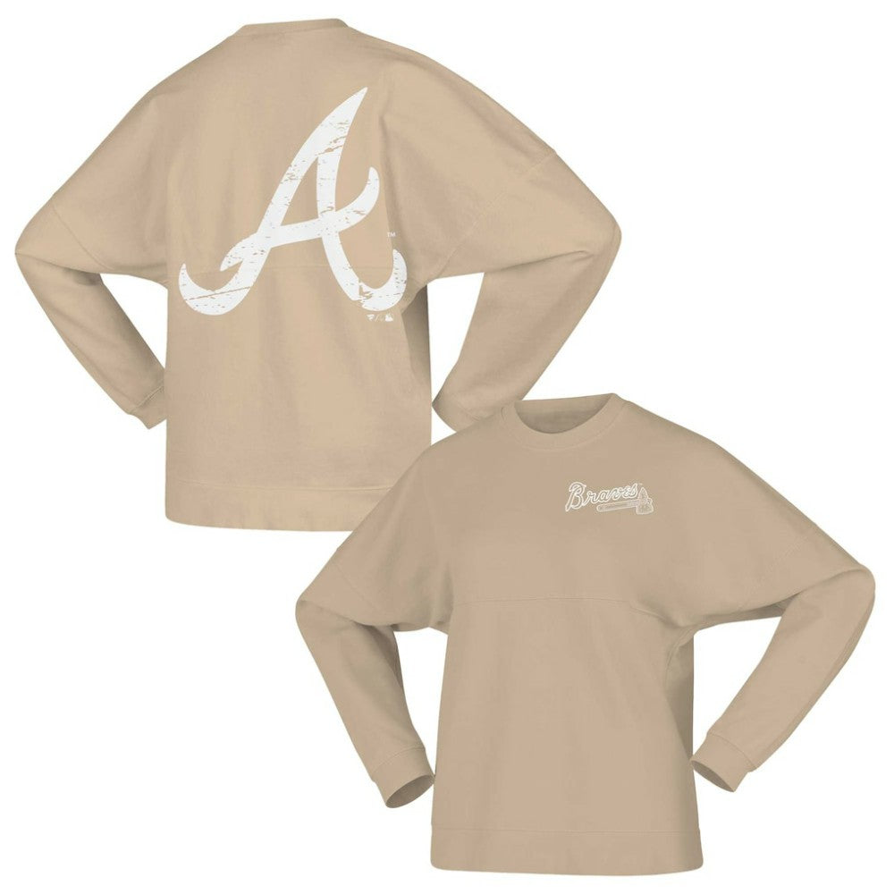 Tan Atlanta Braves Fanatics Women's Branded Fleece Pullover Sweatshirt