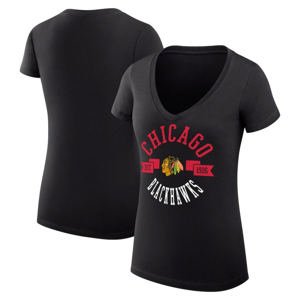 NHL Chicago Blackhawks G-III 4Her by Carl Banks Women's Super-Slim Fit Lightweight City Graphic V-Neck T-Shirt