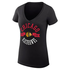 NHL Chicago Blackhawks G-III 4Her by Carl Banks Women's Super-Slim Fit Lightweight City Graphic V-Neck T-Shirt