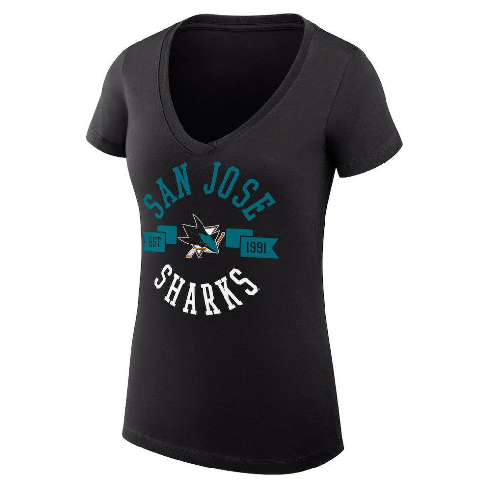 NHL San Jose Sharks G-III 4Her by Carl Banks Women's Super-Slim Fit Lightweight City Graphic V-Neck T-Shirt