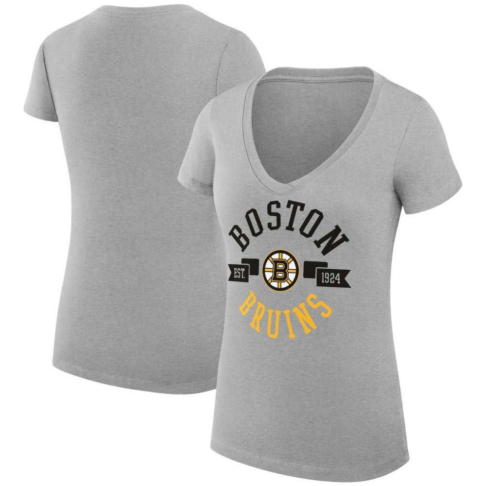 NHL Boston Bruins G-III 4Her by Carl Banks Women's Super-Slim Fit Lightweight City Graphic V-Neck T-Shirt