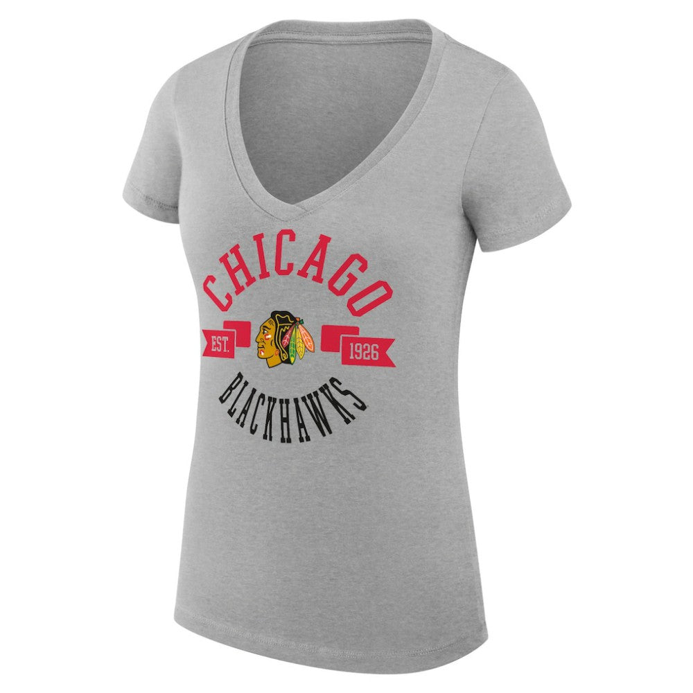NHL Chicago Blackhawks G-III 4Her by Carl Banks Women's Super-Slim Fit Lightweight City Graphic V-Neck T-Shirt