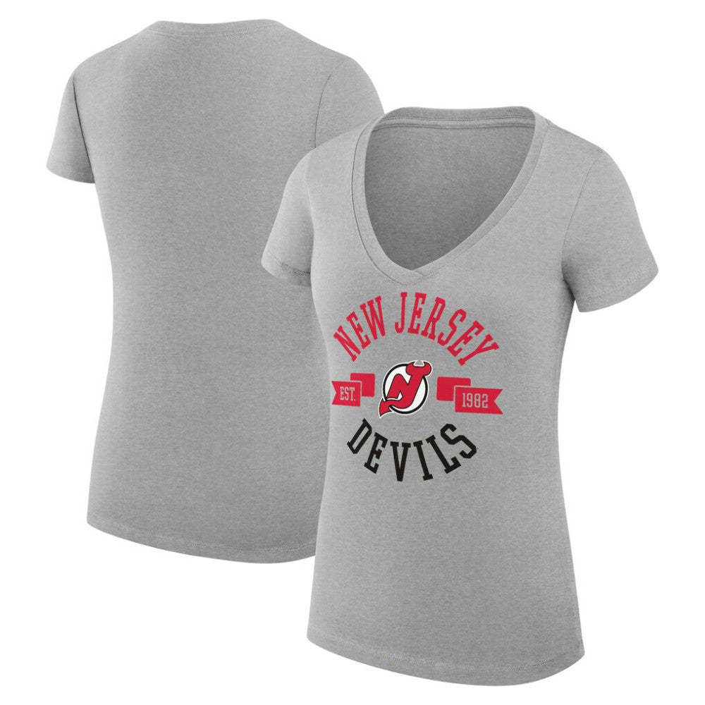 NHL New Jersey Devils G-III 4Her by Carl Banks Women's Super-Slim Fit Lightweight City Graphic V-Neck T-Shirt