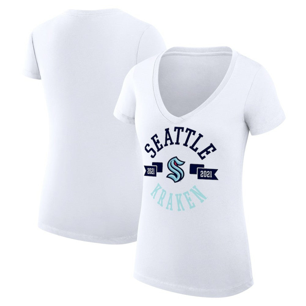 NHL Seattle Kraken G-III 4Her by Carl Banks Women's Super-Slim Fit Lightweight City Graphic V-Neck T-Shirt