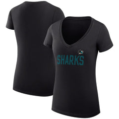 NHL San Jose Sharks G-III 4Her by Carl Banks Women's Super-Slim Fit Lightweight Dot Print Team V-Neck T-Shirt