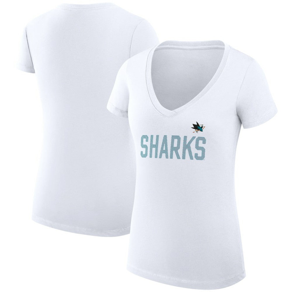 NHL San Jose Sharks G-III 4Her by Carl Banks Women's Super-Slim Fit Lightweight Dot Print Team V-Neck T-Shirt