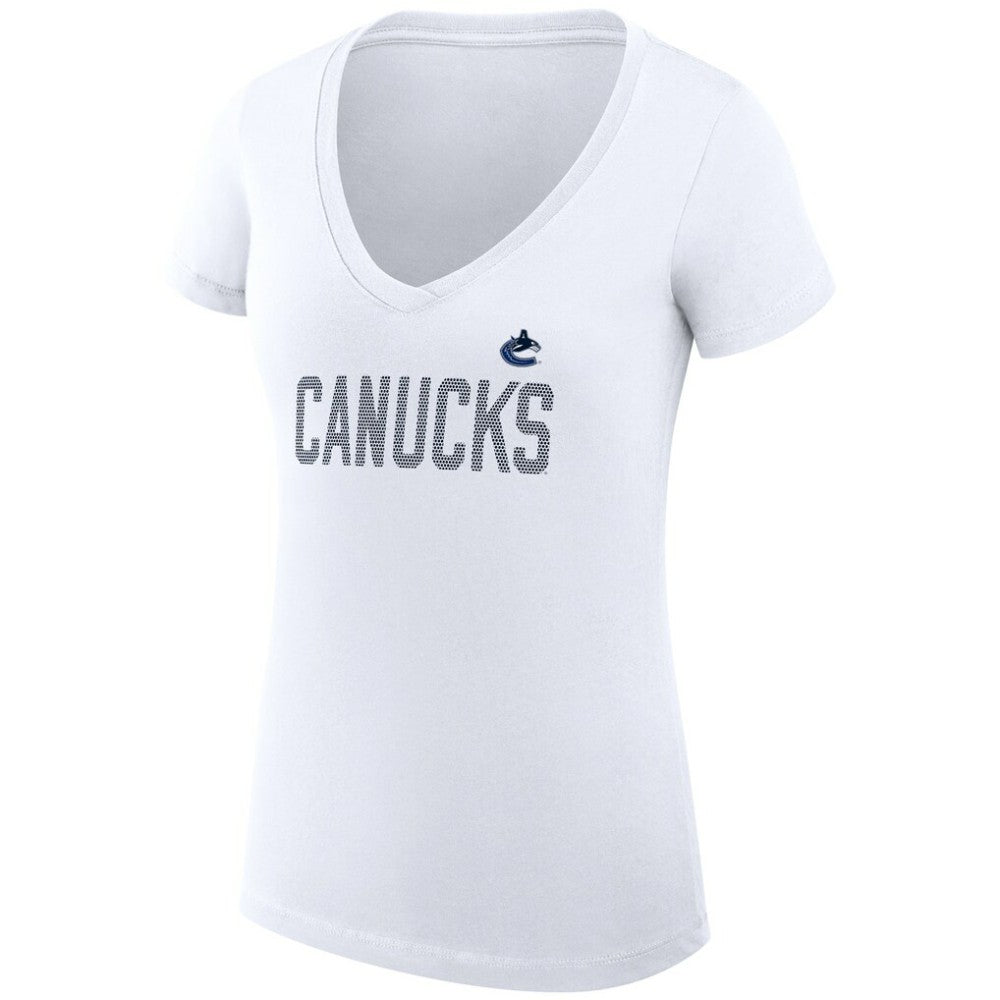 NHL Vancouver Canucks G-III 4Her by Carl Banks Women's Super-Slim Fit Lightweight Dot Print Team V-Neck T-Shirt